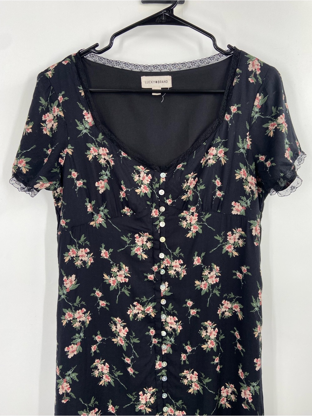 Lucky Brand Floral Lace Trim Button-Up Dress Medium - Picture 5 of 11
